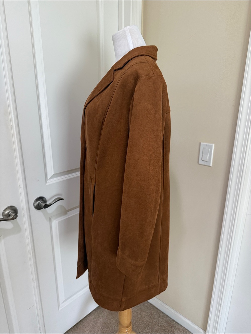 J. Jill Wearever Women’s Faux Suede in Hickory Bark Brown Duster Long Coat XL - Picture 5 of 9